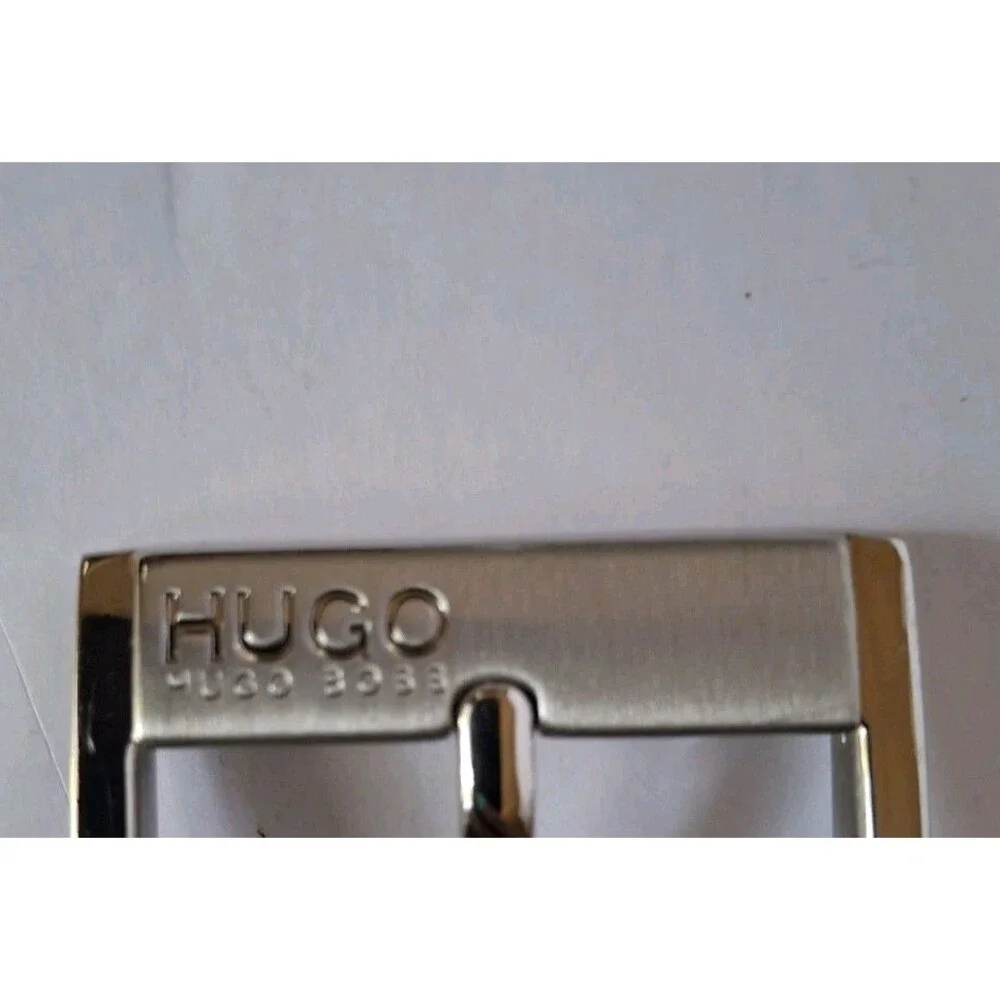 Hugo Boss Cow Skin Leather Belt Size 34 Brown Silver Buckle Dress Work Preppy